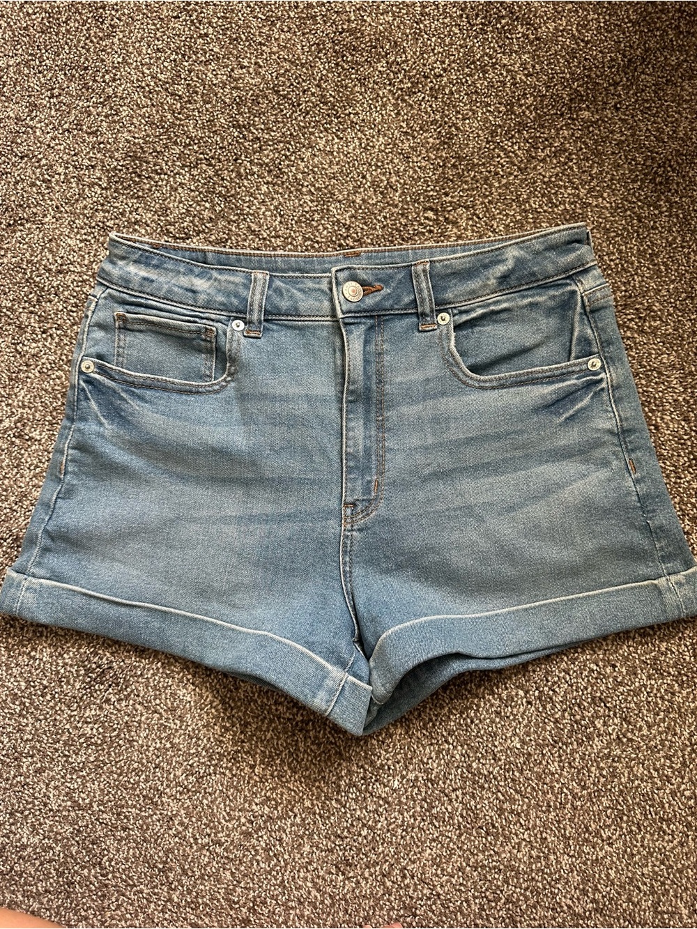 American Eagle Outfitters Light Blue High-Rise Cuffed Denim Shorts
